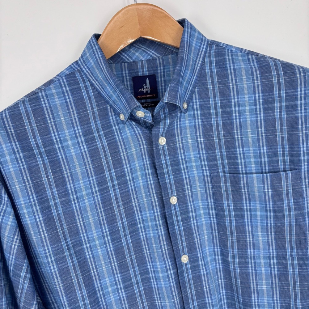 johnnie-O PREP-FORMANCE Plaid Button Down Shirt Mens XL Blue Performance Preppy